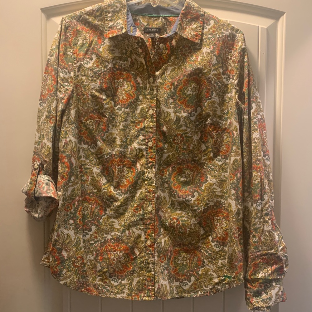 Talbots green/coral paisley blouse size 12